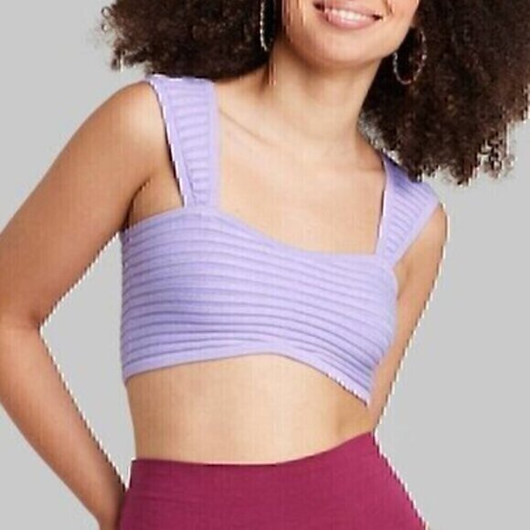 NEW NWT WILD FABLE Square Neck Sweater Tiny Bra Top Lilac Lavender Purple Ribbed - Picture 1 of 12